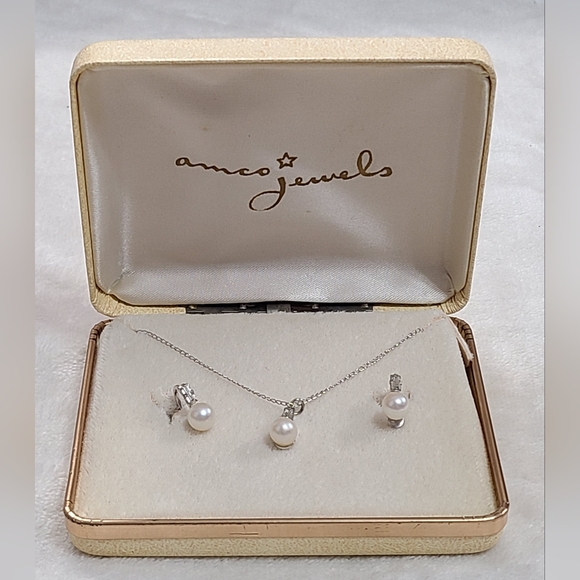 Vintage 50s Amco Jewels Pearl Necklace & Earring Set - Picture 1 of 5